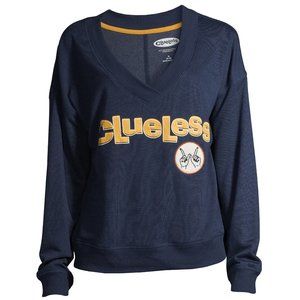 Womens CLUELESS Movie V-Neck Sleep Pajama Top Sweatshirt Size M L XL Navy NWT